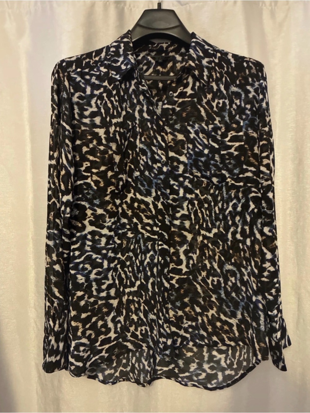 Guess Black & White Animal Print Button-Down Blouse
